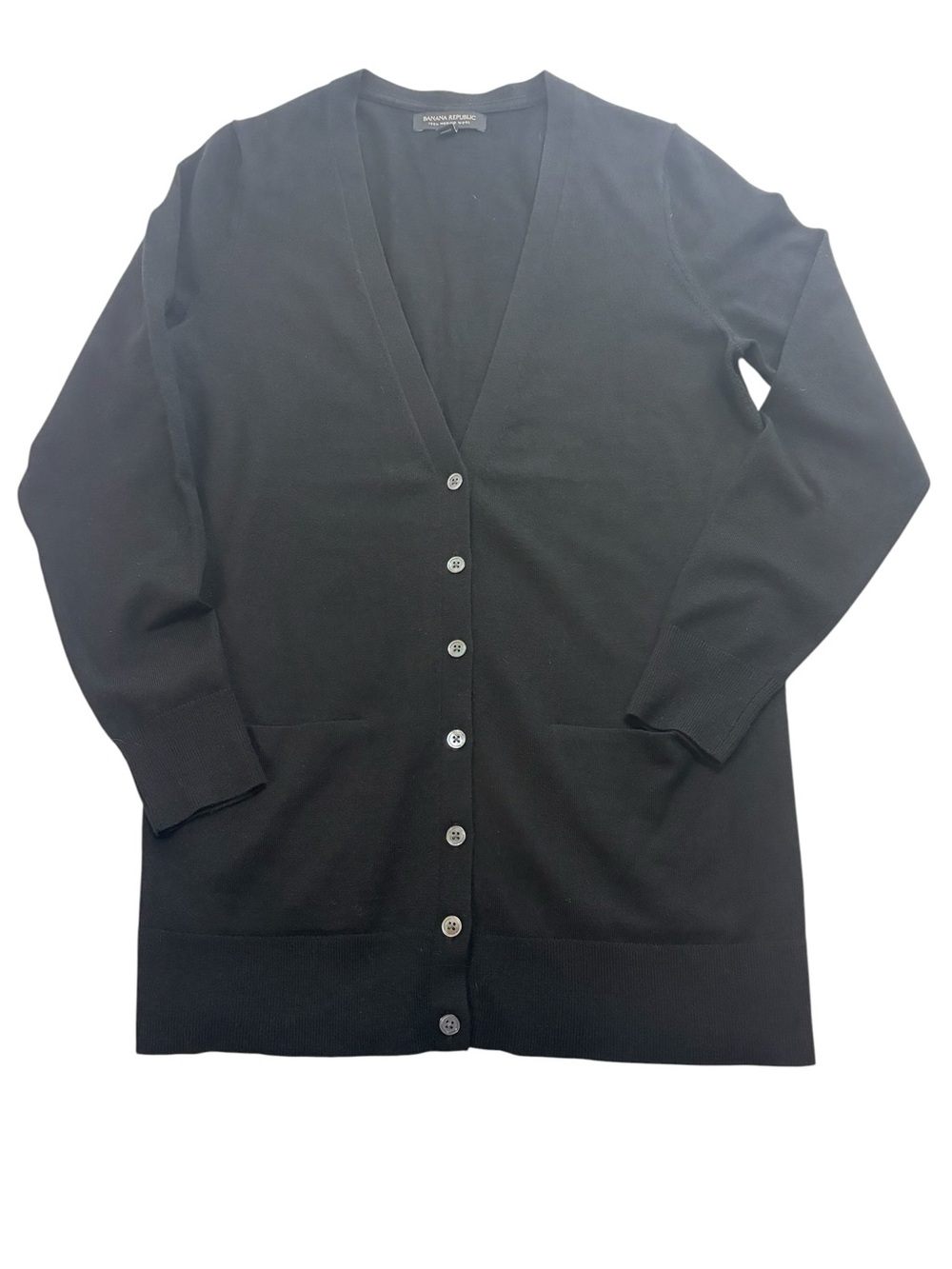 Banana Republic Extra-Fine Merino Long Cardigan Sweater Size Medium True Black